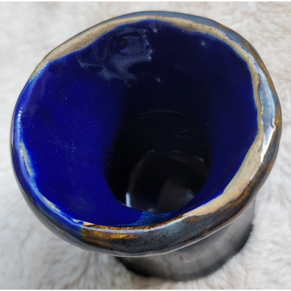 Brown metallic and blue handmade ceramic cup - Picture 9 of 13